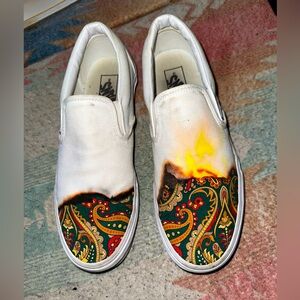 Rare Vintage Vans Big Reveal White Paisley Slip On Canvas Shoes